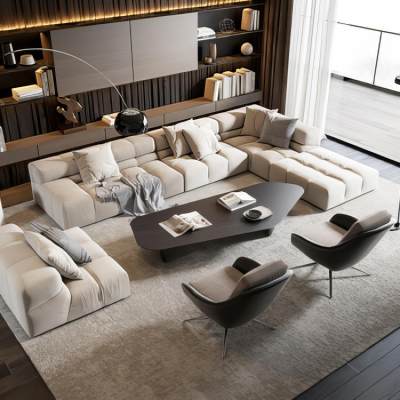 Minotti 现代沙发茶几组合 转角沙发